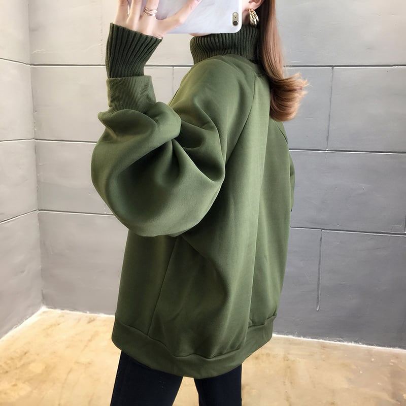 【tops】店長推薦秋冬新作2色ハイネック長袖英字柄配色ゆったり切り替え着回しパーカーF0904