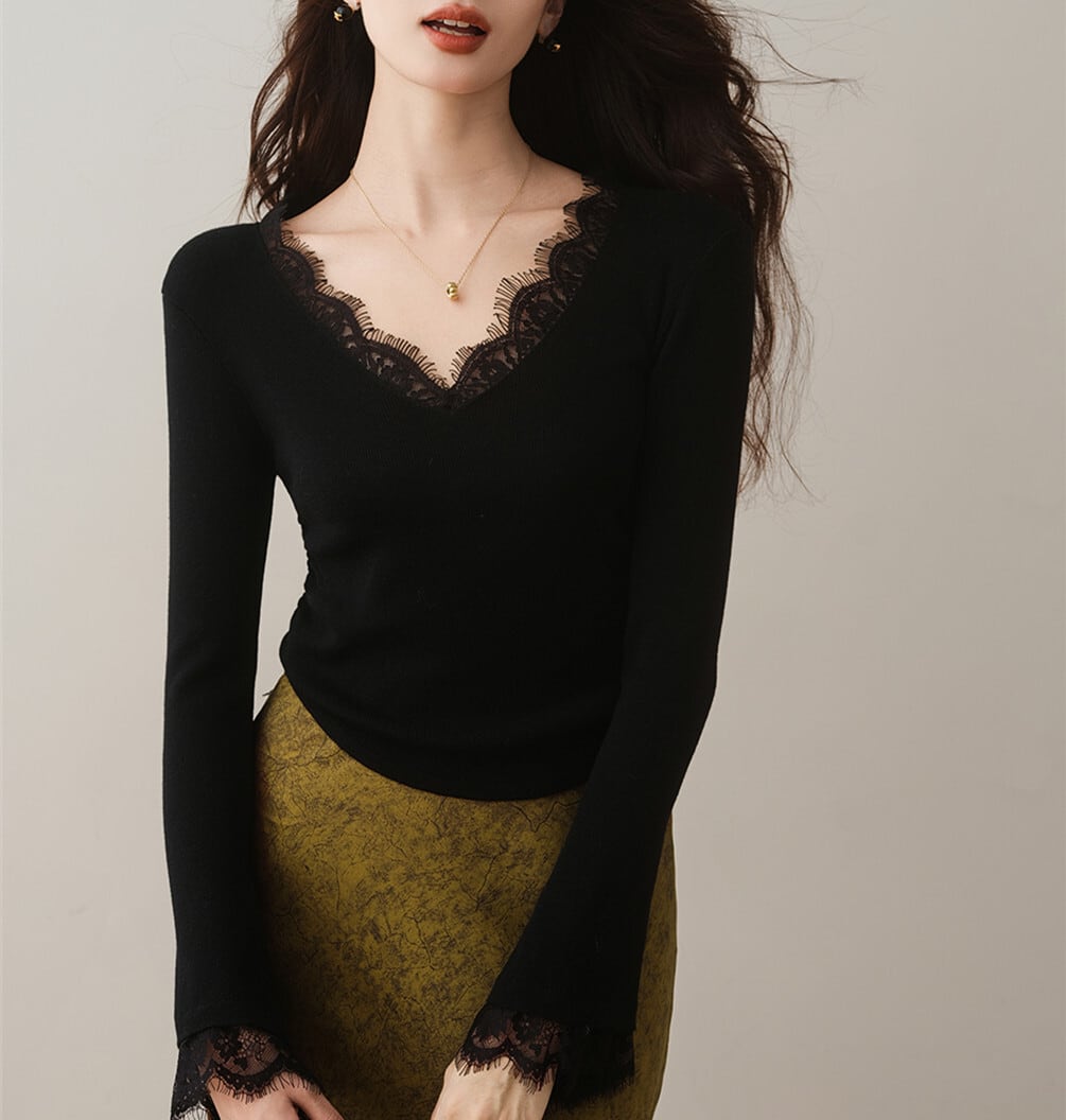 【tops】レースドッキングニットトップス N3427