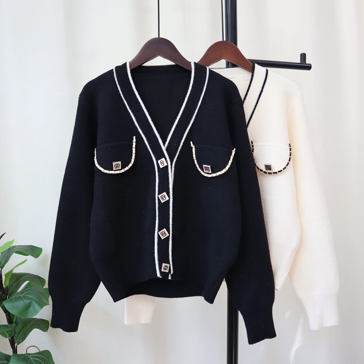【outer】Vネックニットカーデ　M19095