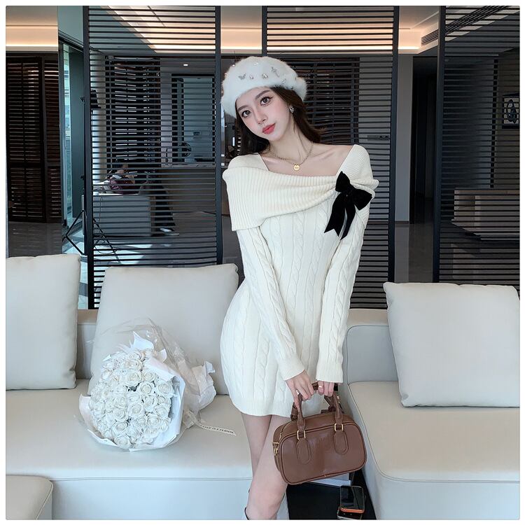 【dress】リボン付きニットワンピース　M28330