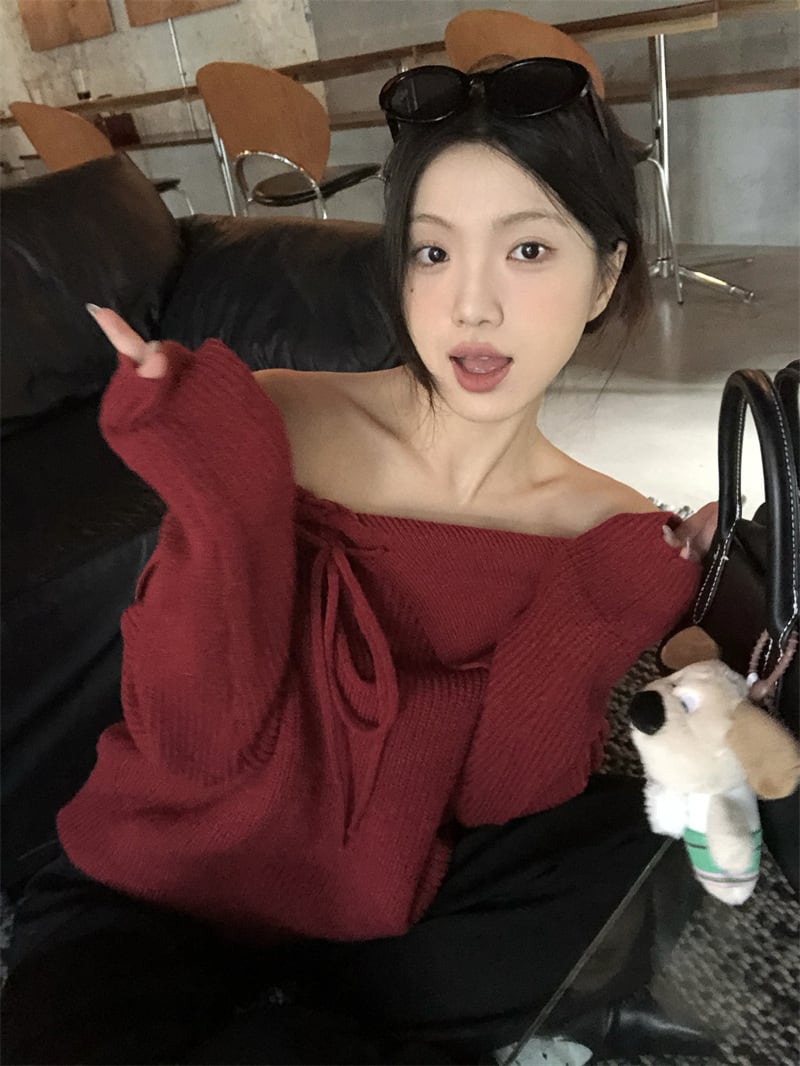 【tops】オフショルダーニットセーター　M28965