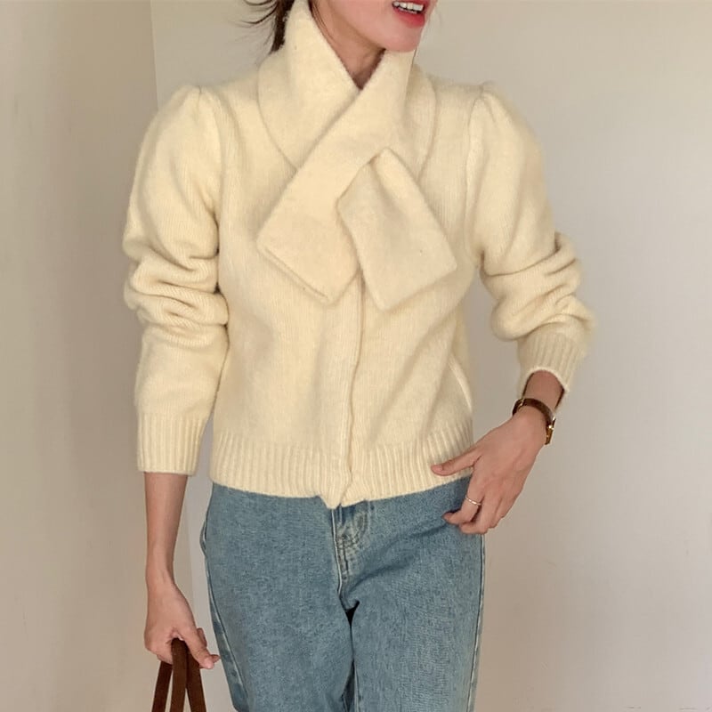 【outer】ニットカーデマフラー付き　M27669