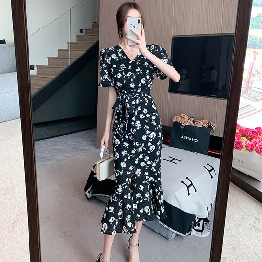 【dress】Vネック花柄マーメイドワンピース G20438