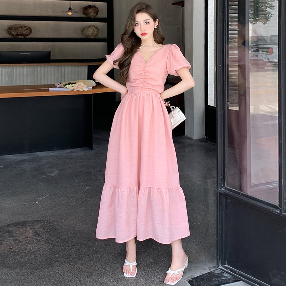 【dress】Vネックギャザーワンピース G20667