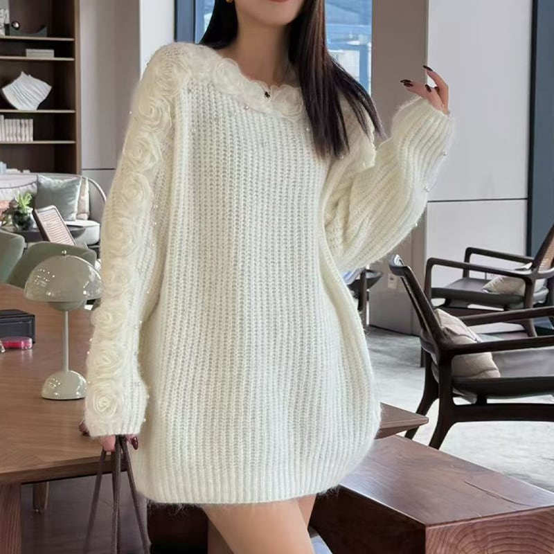 【tops】立体感バラニットトップス Q7683