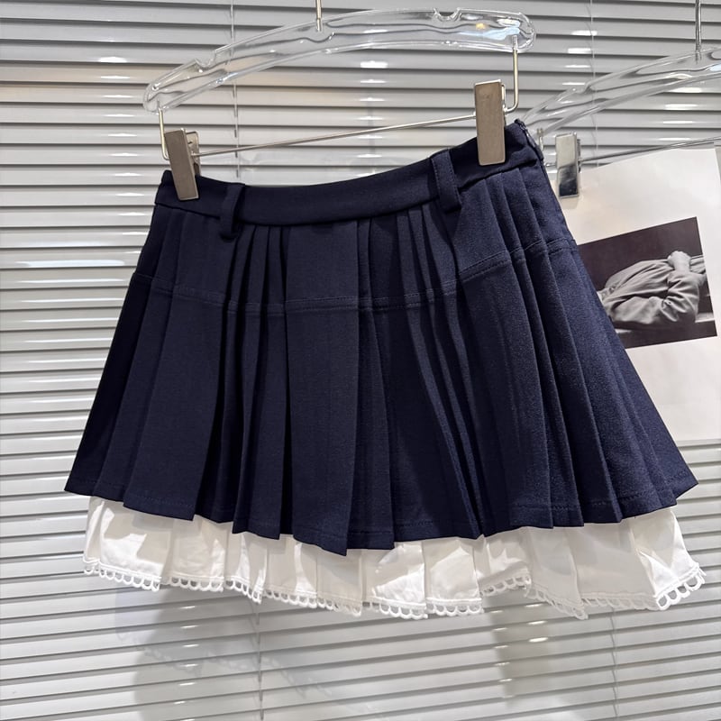 【set】リボン付きニットトップス×プリーツスカートセット Q7370