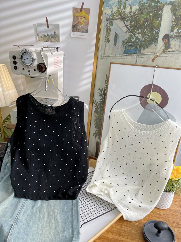 【tops】ノースリーブドット柄トップス　M24555