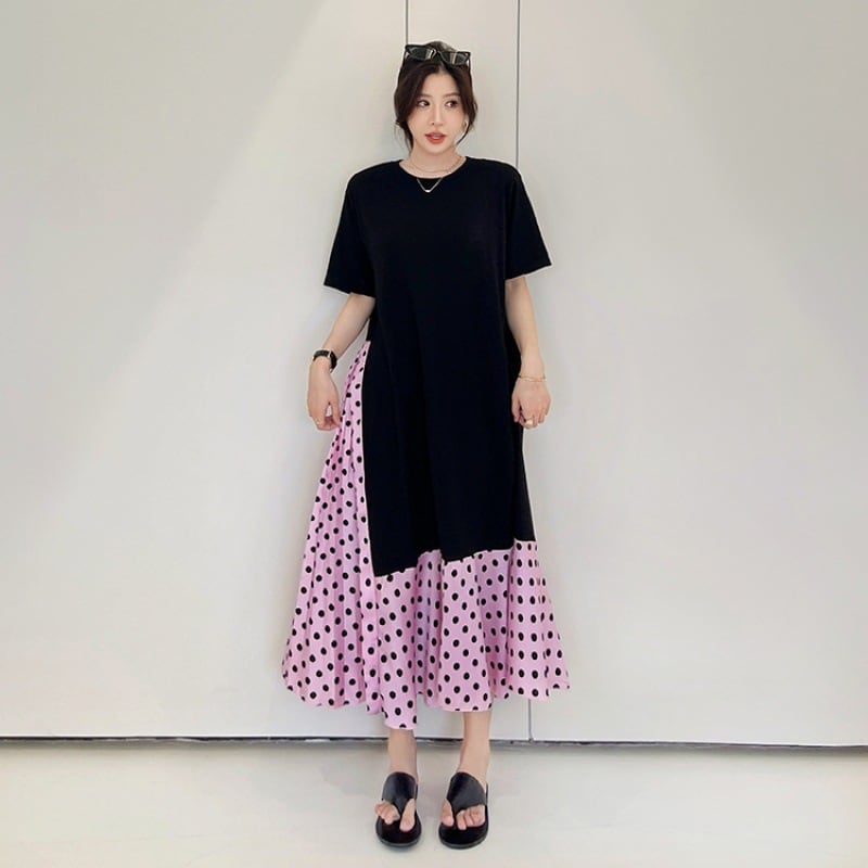 【dress】ドット柄切り替えワンピース　M25160