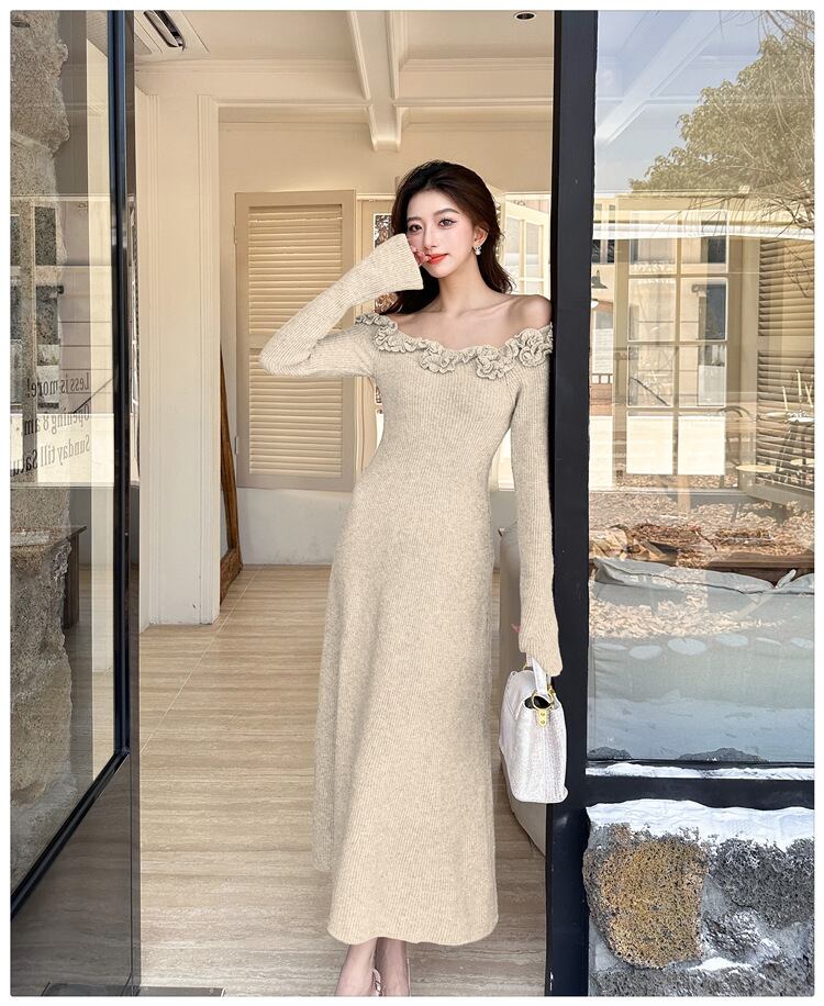 【dress】立体フラワーニットワンピース　M27289