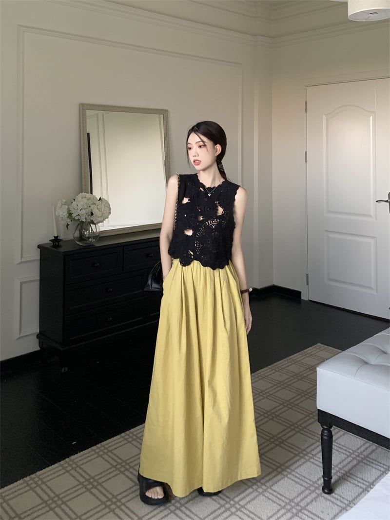 【set】カットワークベスト×ワイドパンツセット　M23915