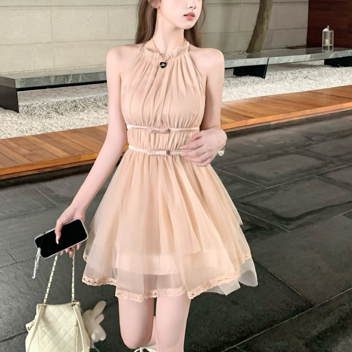 【dress】バックリボンチュールミニワンピース　M31380