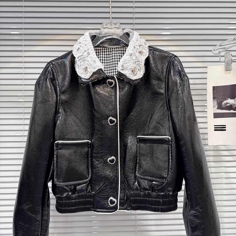 【outer】レースドッキングPUジャケット Q7334