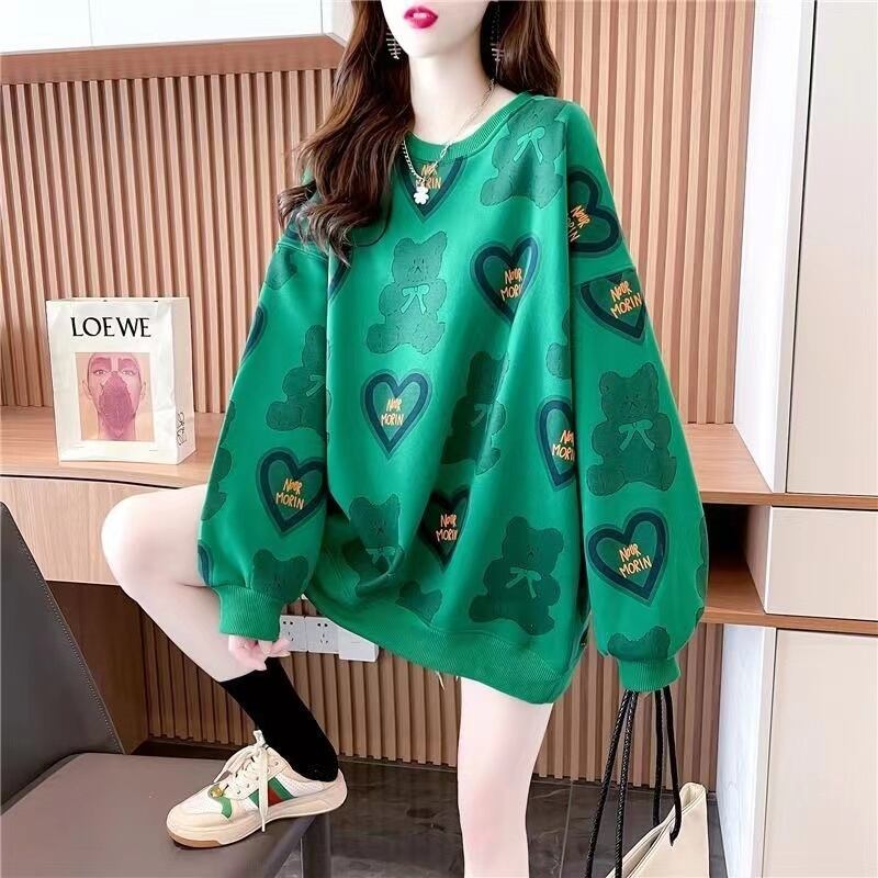 【tops】おすすめ3色裏起毛ラウンドネック長袖秋冬新作動物柄ハート柄配色厚手着回しパーカーF1333