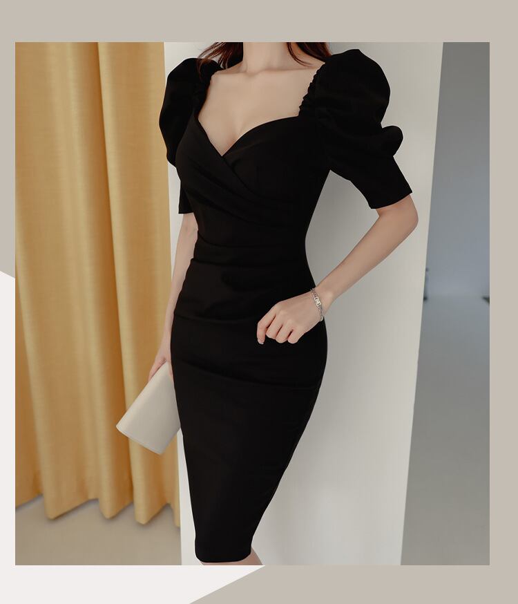 【dress】Vネックパフスリーブワンピース G21448