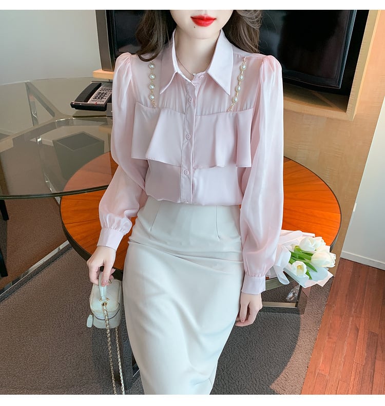 【tops】フリルシャツトップス　M25659