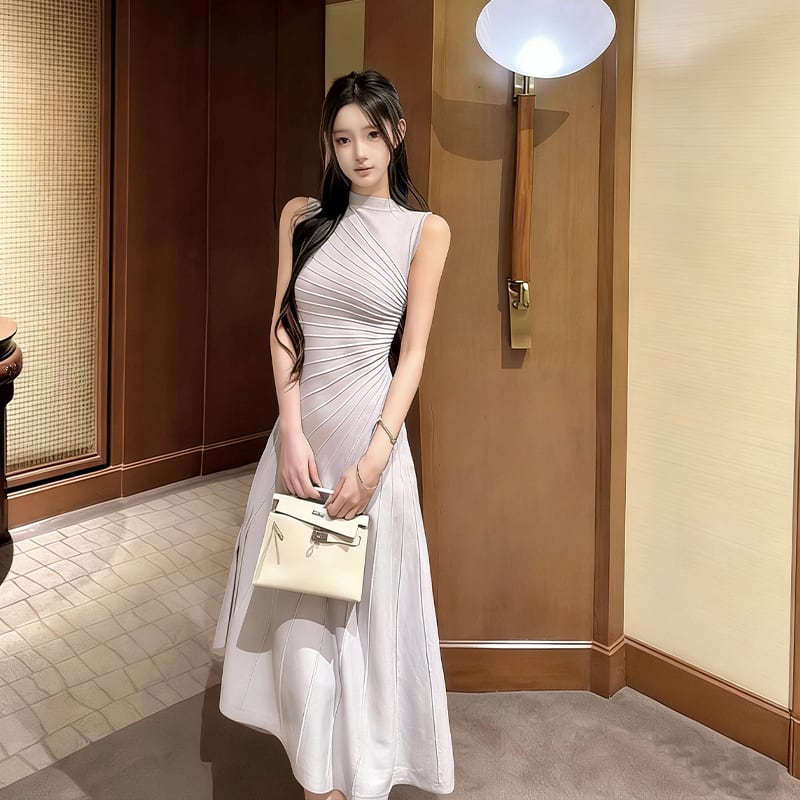 【dress】ノースリーブハイネックニットワンピース Q8404