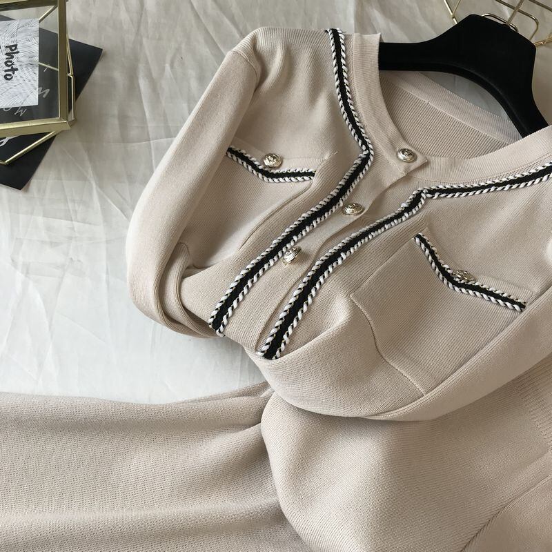 【set】ファッション!気質満点レトロニットカーディガン+ガウチョパンツオシャレ２点セット G3083