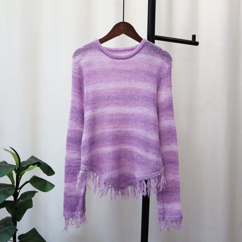 【tops】クルーネックボーダー柄ニットセーター　M18523
