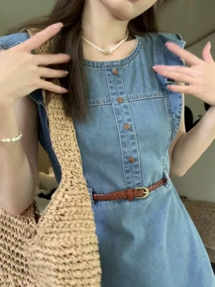 【dress】フリルスリーブデニムワンピース　N2655