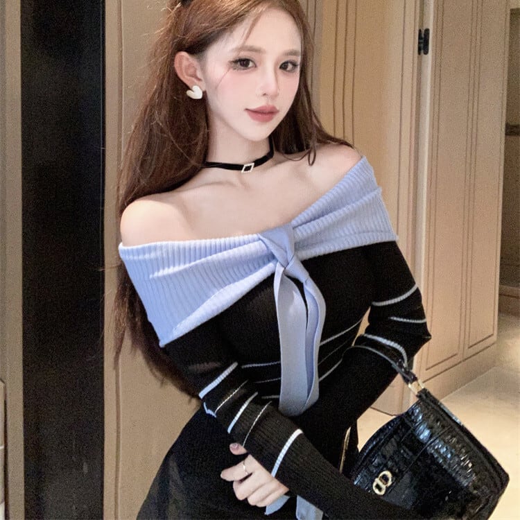 【tops】ボートネックニットトップス　M26424