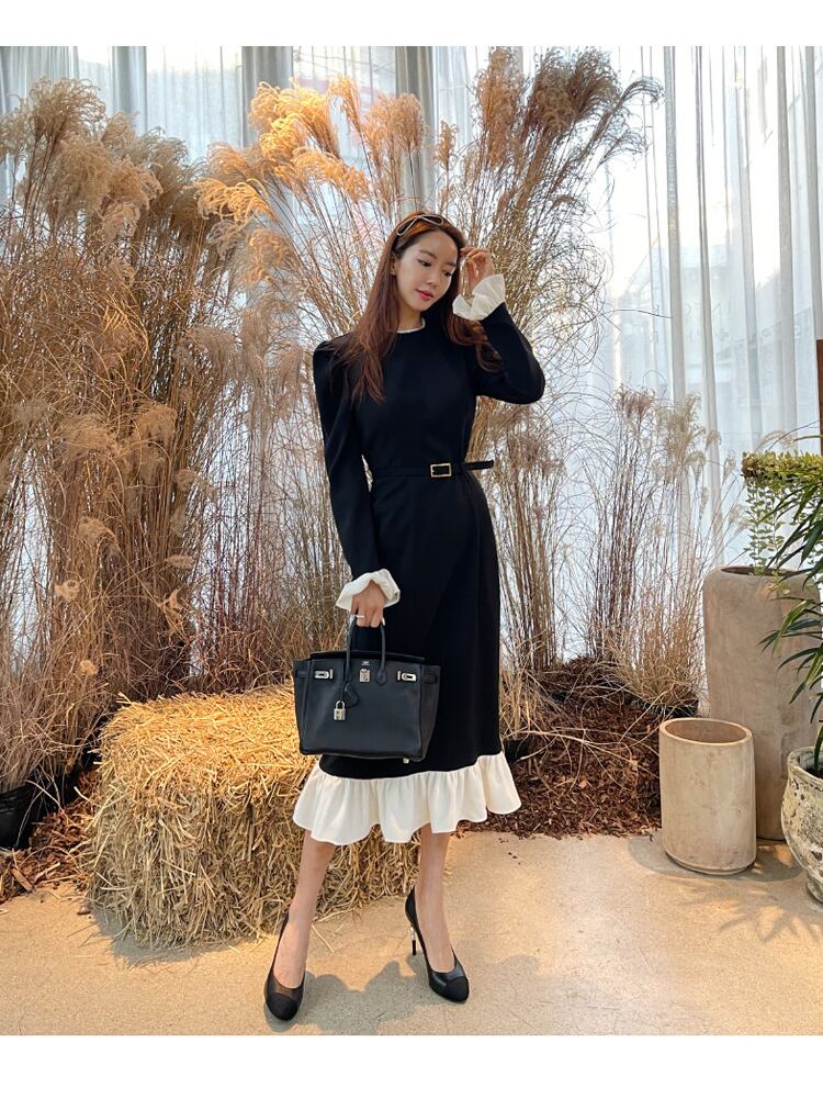 【dress】フリルドッキングワンピース　M18726