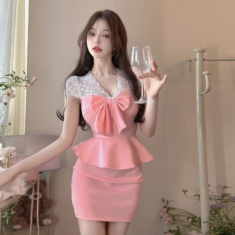【dress】レース切り替えワンピース　M23981