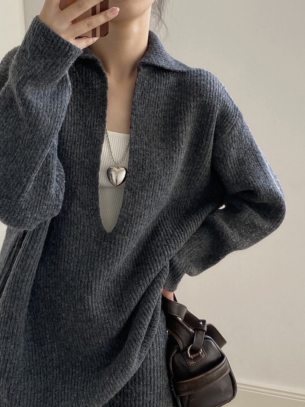 【set】Vネックニットトップス×ロングスカートセット　N3441
