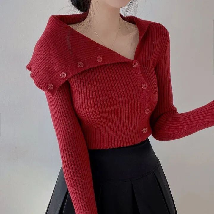 【tops】ボタンデザインニットトップス　M26662