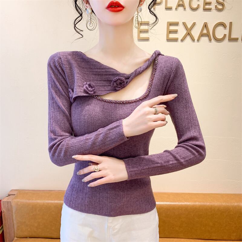 【tops】ビジュー立体フラワーニットトップス　M27727
