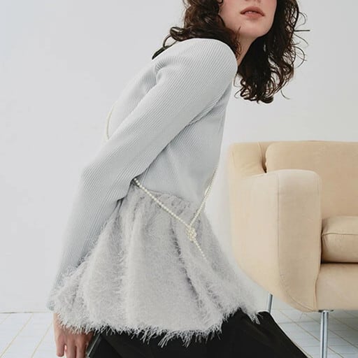 【tops】ペプラムシャギードッキングニットトップス　M28684