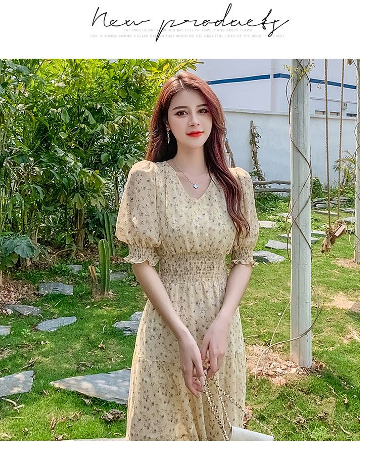 【dress】ファッションend清新！ウィートシフォン森ガール着痩せ花柄ワンピース