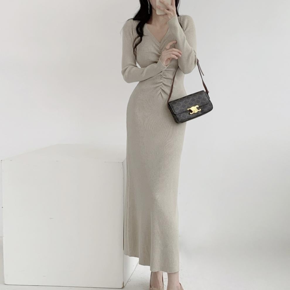 【dress】Vネックニットワンピース　M28028