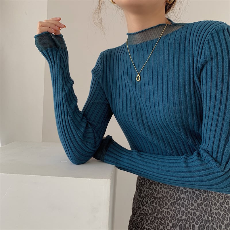 【tops】チュールドッキングニットトップス　M26543