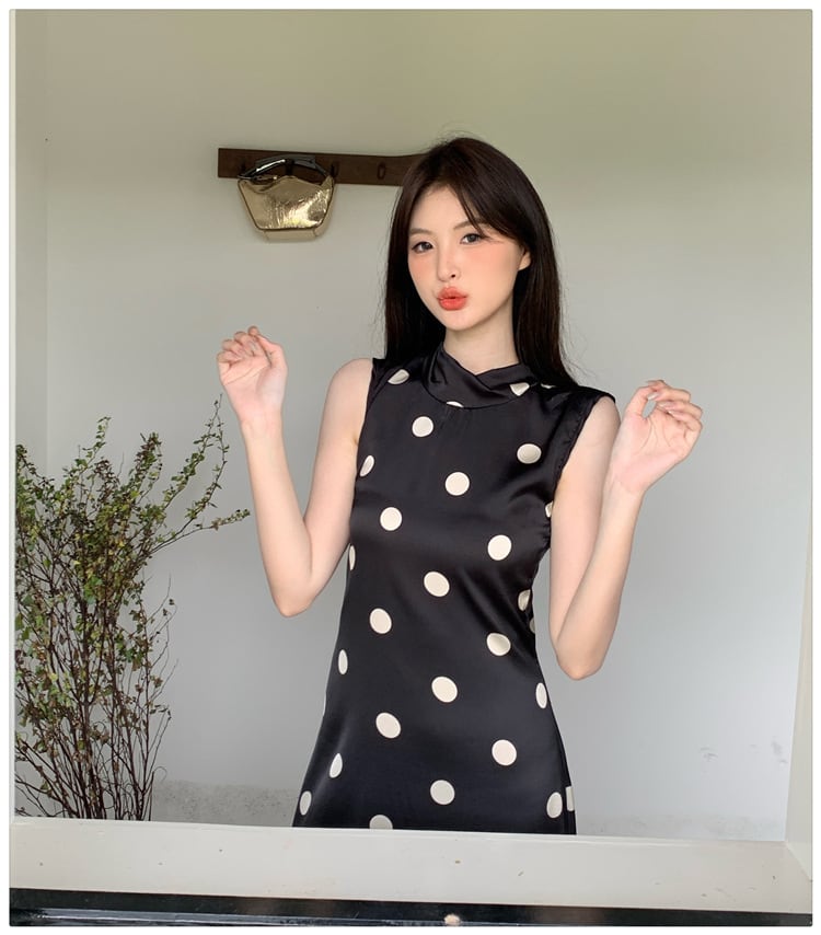 【dress】ノースリーブドット柄ワンピース　M24575