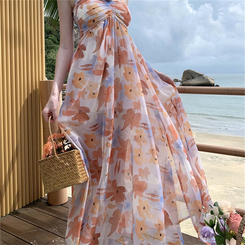 【dress】花柄ホルターネックワンピース　M25300