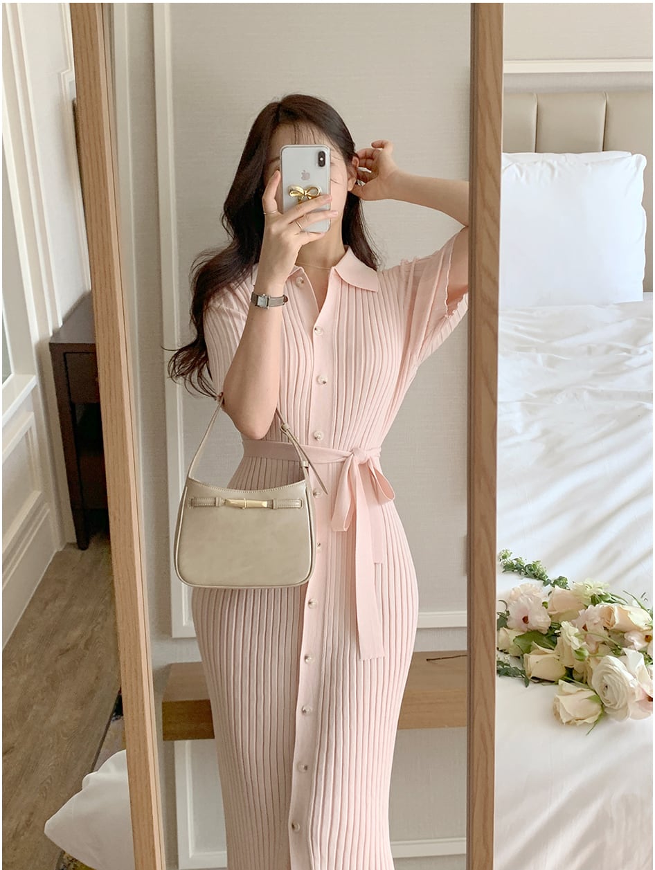 【dress】POLOネックニットワンピースF7416