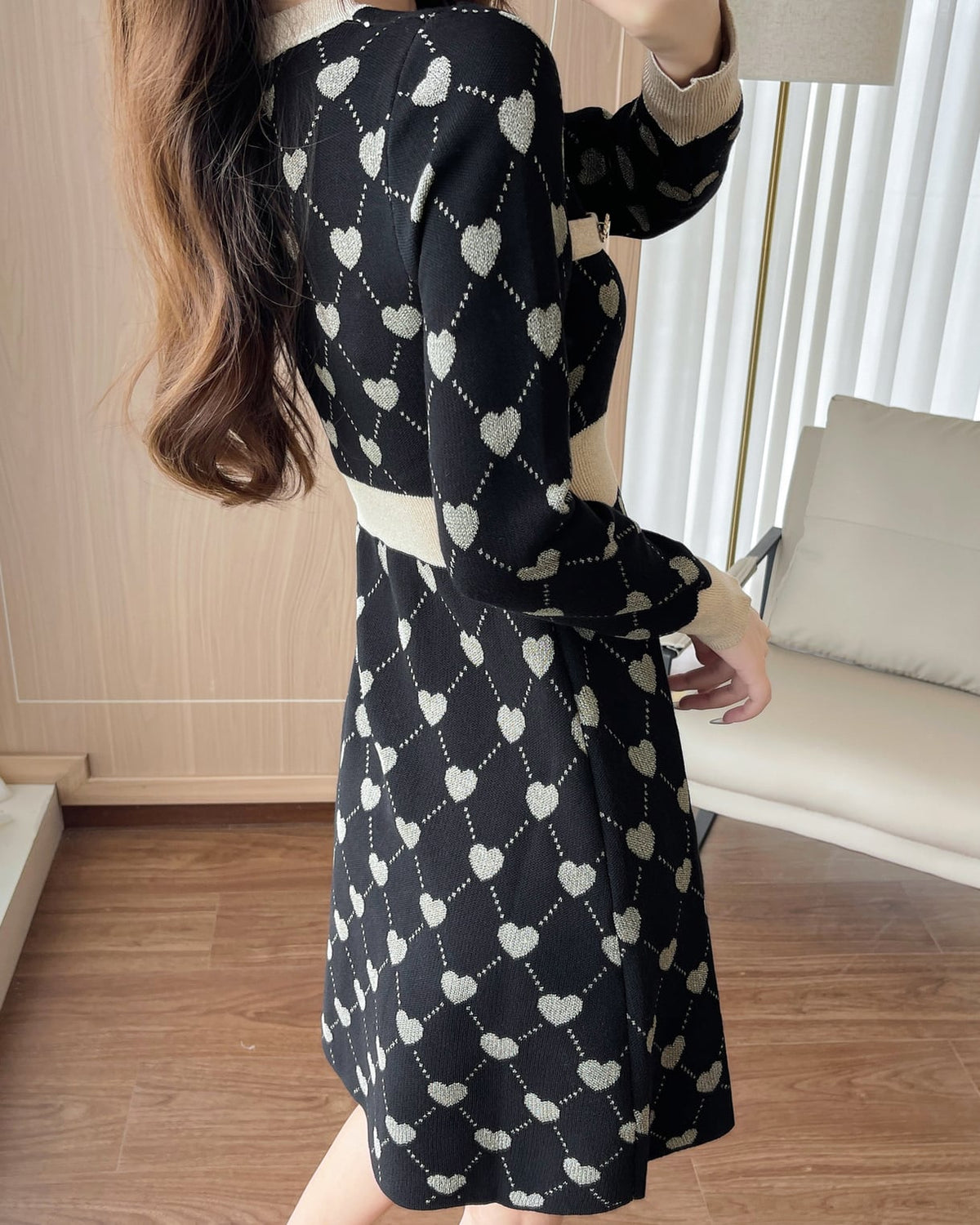 【dress】ハート柄ニットワンピース Q7296