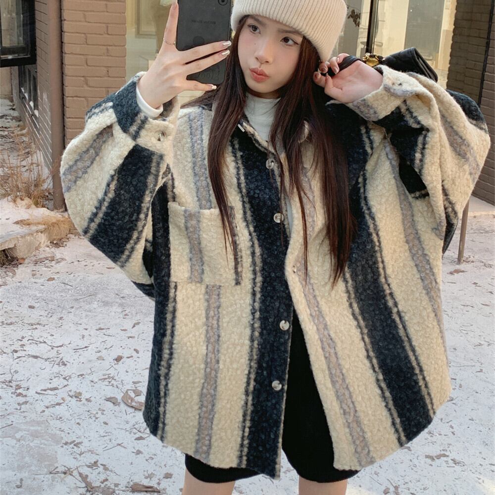 【outer】ストライプ柄配色コート　M27366