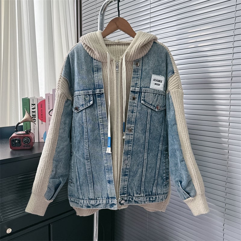 【outer】デニム切り替えニットカーデ　M25785