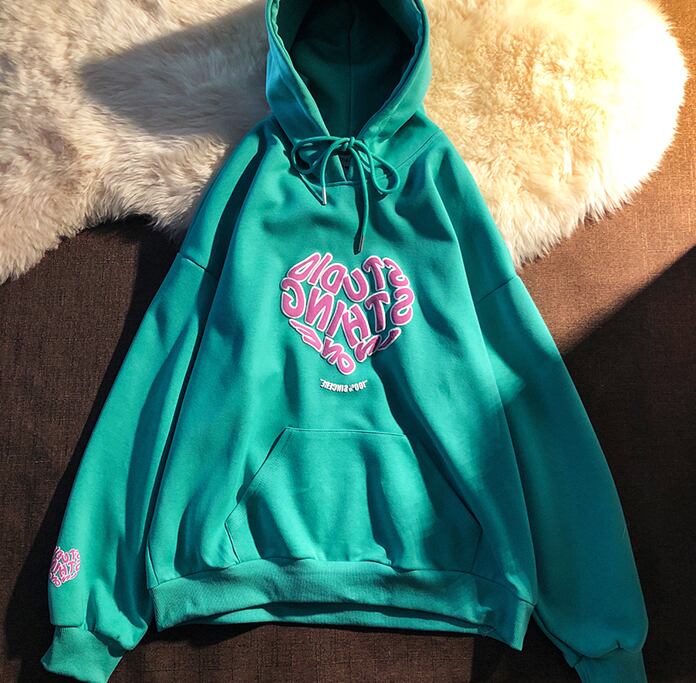 【tops】韓国ファッションINS風フード付き長袖英字柄配色ゆったり着回しF0805