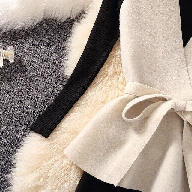 【set】好感度満載！秋冬新作Vネックベスト+無地セーター+美シルエットスカート通勤日常3点セットF1295