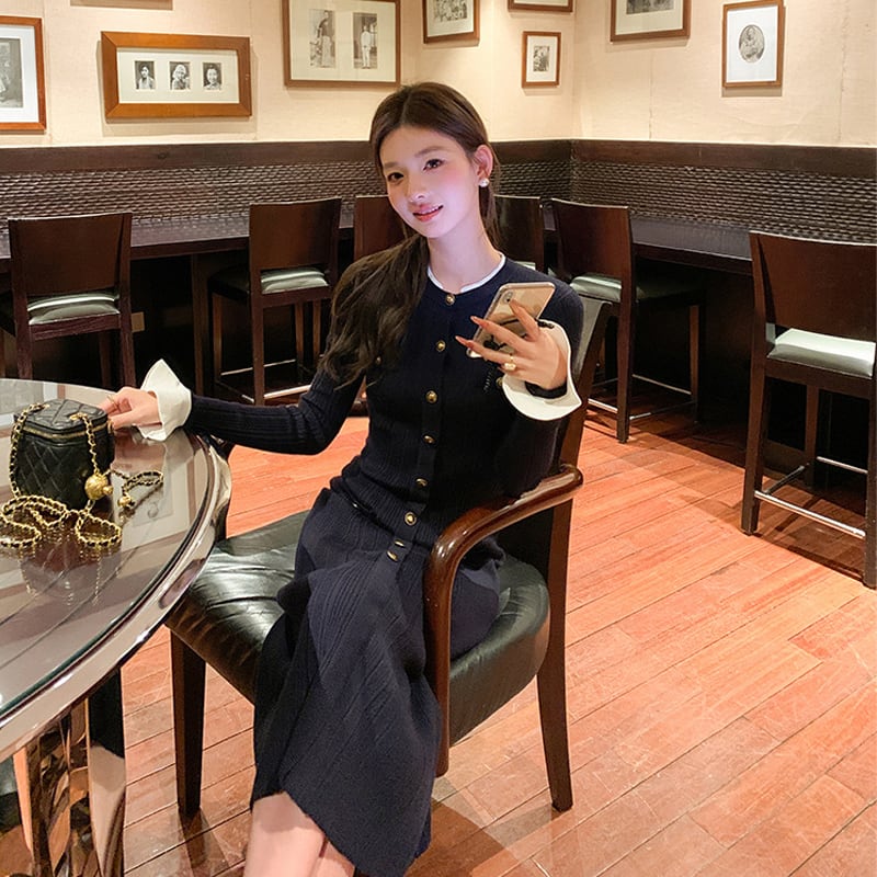 【dress】ロングニットワンピース Q7831