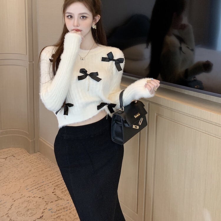【tops】リボン付きニットセーター　M28248