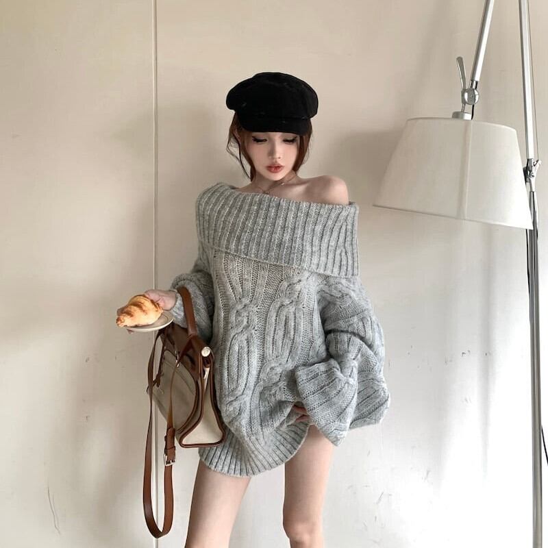 【tops】オフショルダーラップニットセーター　M27604