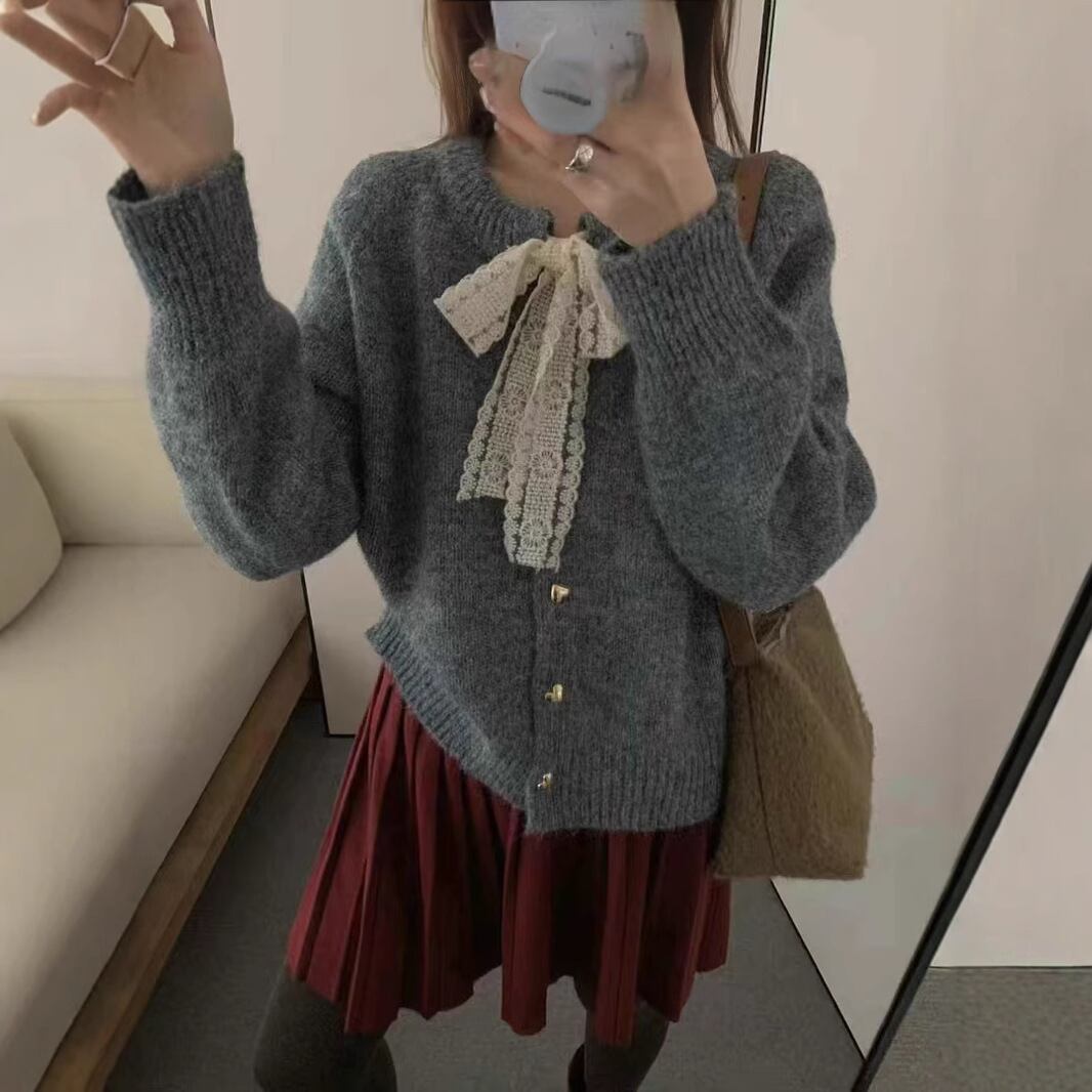 【outer】リボン付きニットカーデ　M28821