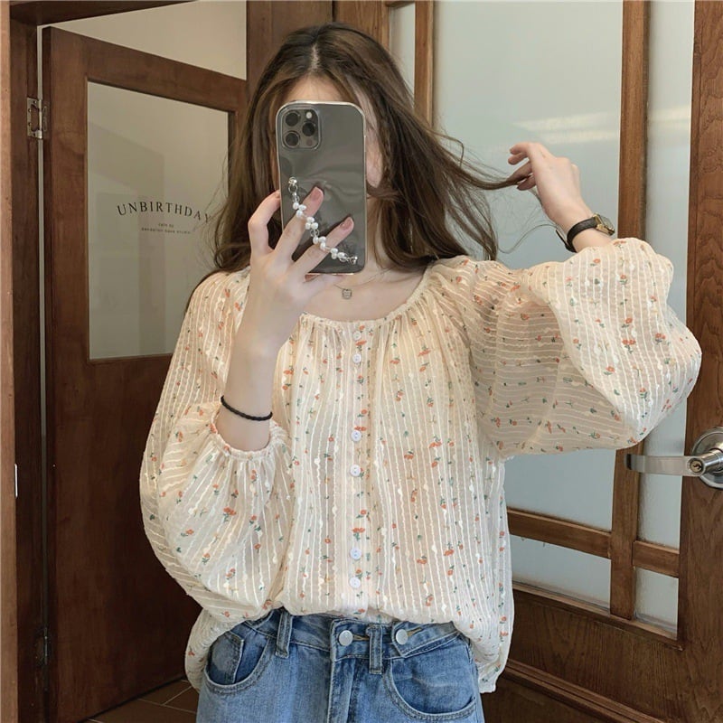 【tops】花柄シャツトップス　M25056