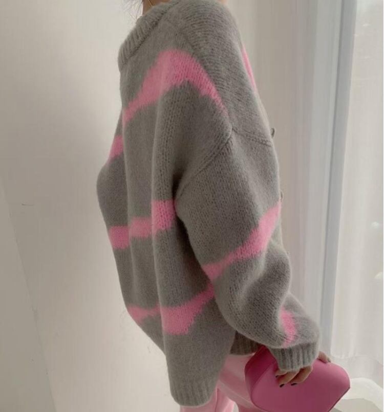 【outer】気質溢れる♪4色Vネック長袖秋配色着回しニットゆったりカーディガンW0517