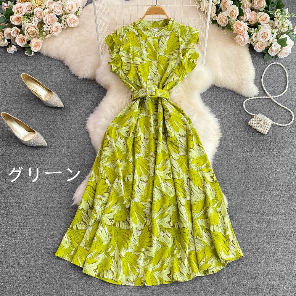 【dress】スタンドネックプリントワンピース G20725