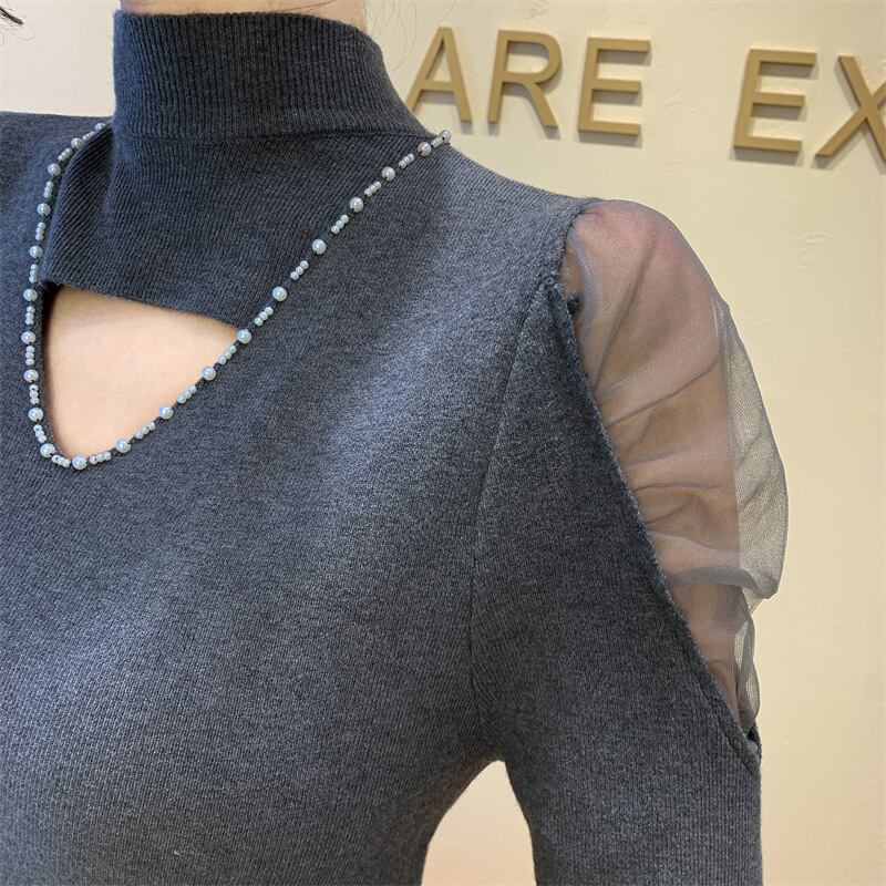 【tops】シースルーショルダーニットトップス　M28082