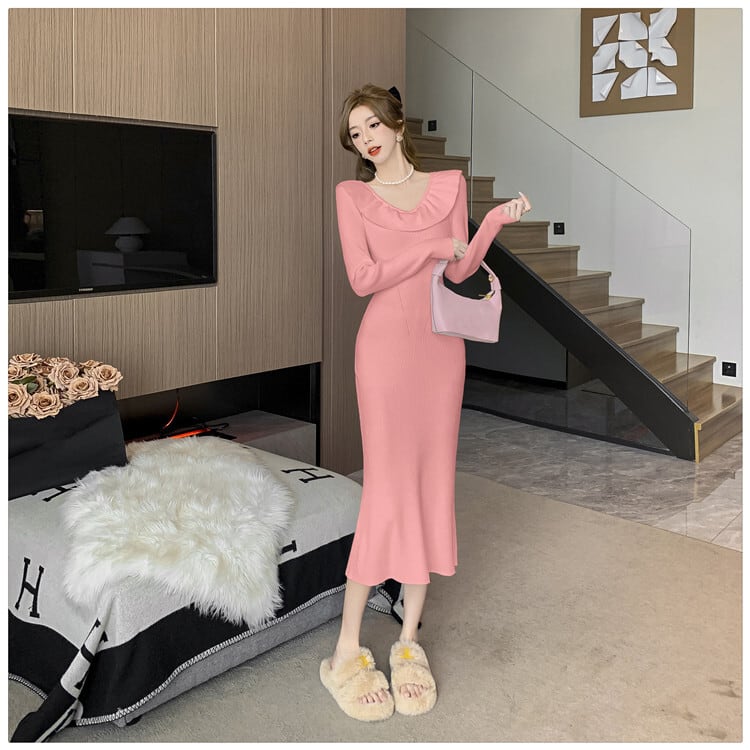 【dress】フリルニットワンピース　M27638
